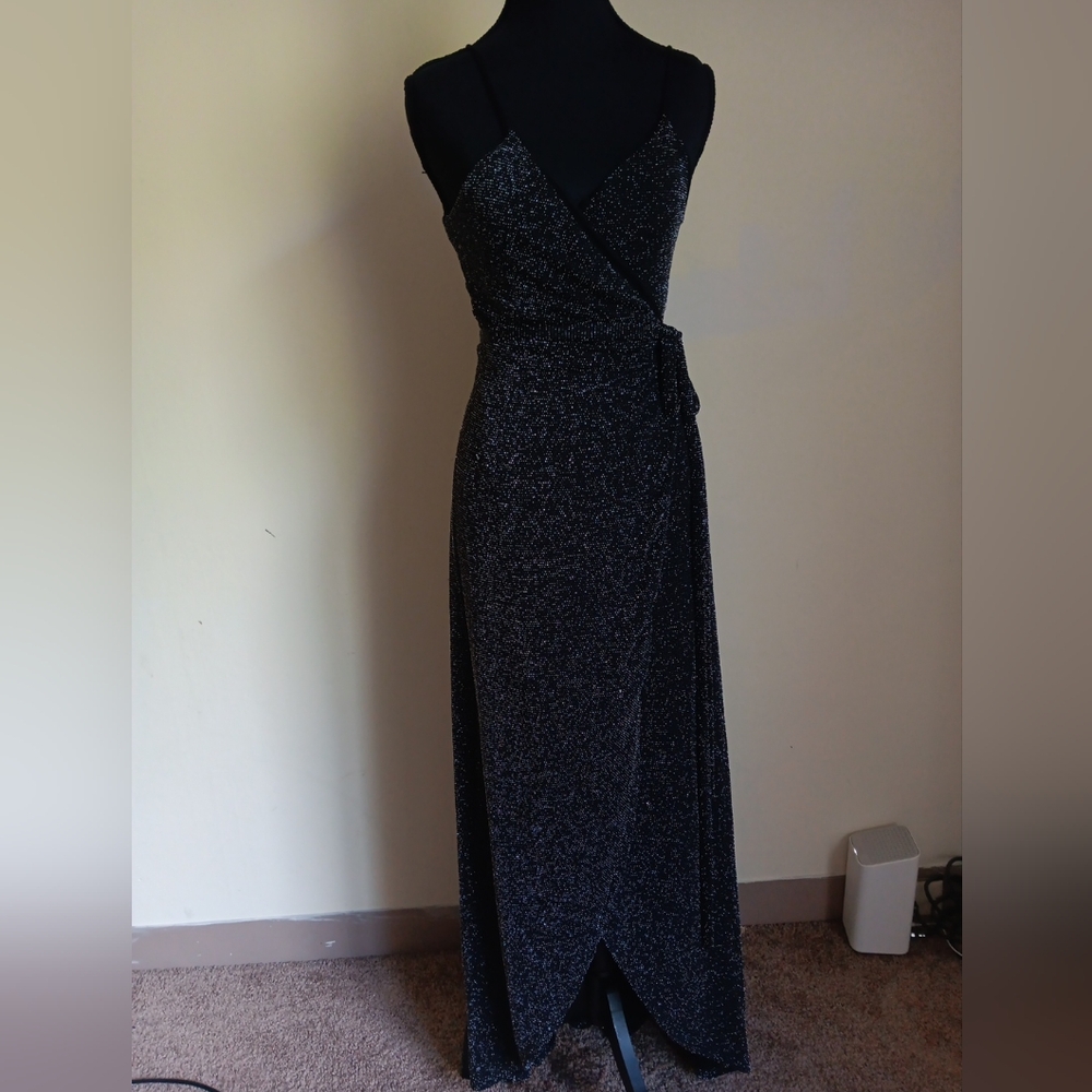 Elegant Black Glitter Wrap Dress